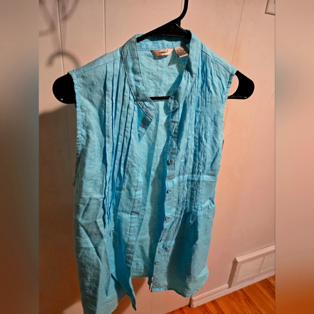 Chemise turquoise 100% lin pour femme